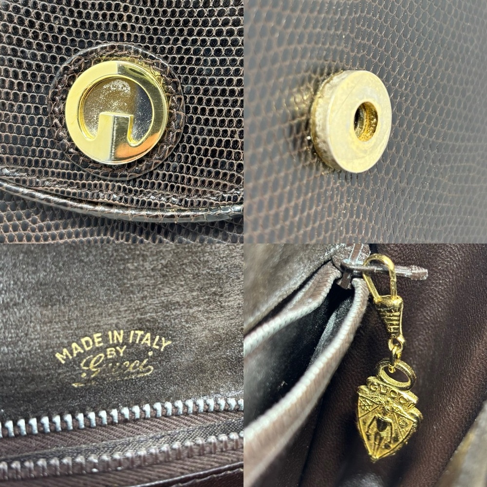 Gucci Vintage 1970s Blondie Logo Lizard & Suede Top Handle Bag Chocolate Brown - Picture 16 of 16